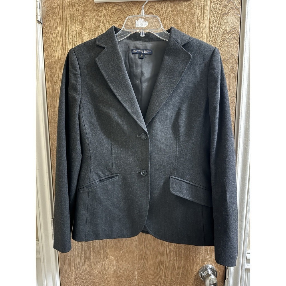 Brooks Brothers Women's Milano Fit Blazer Jacket Size 10 Charcoal Gray Button
